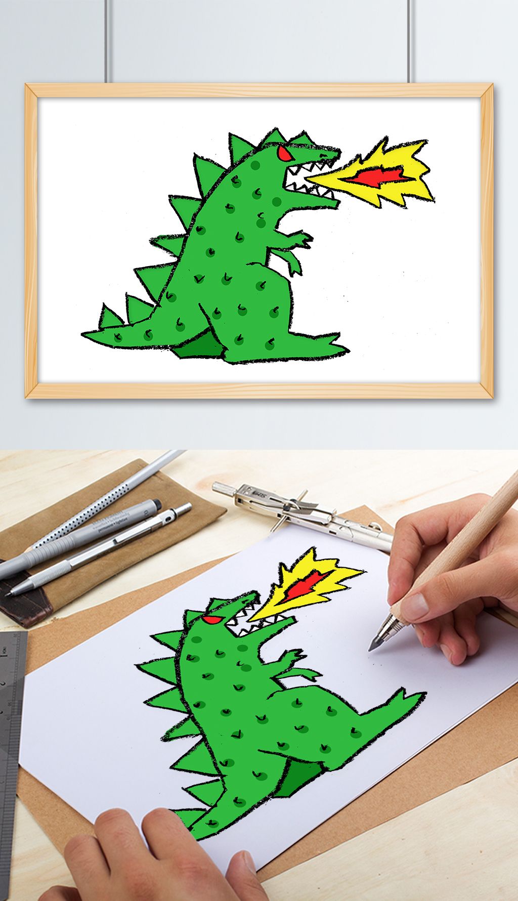 幼儿喷火恐龙原创手绘卡通插画插图png