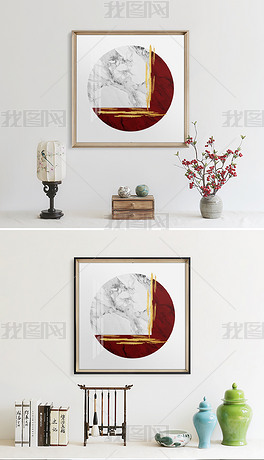 新中式现代抽象金色线条客厅晶瓷画装饰画