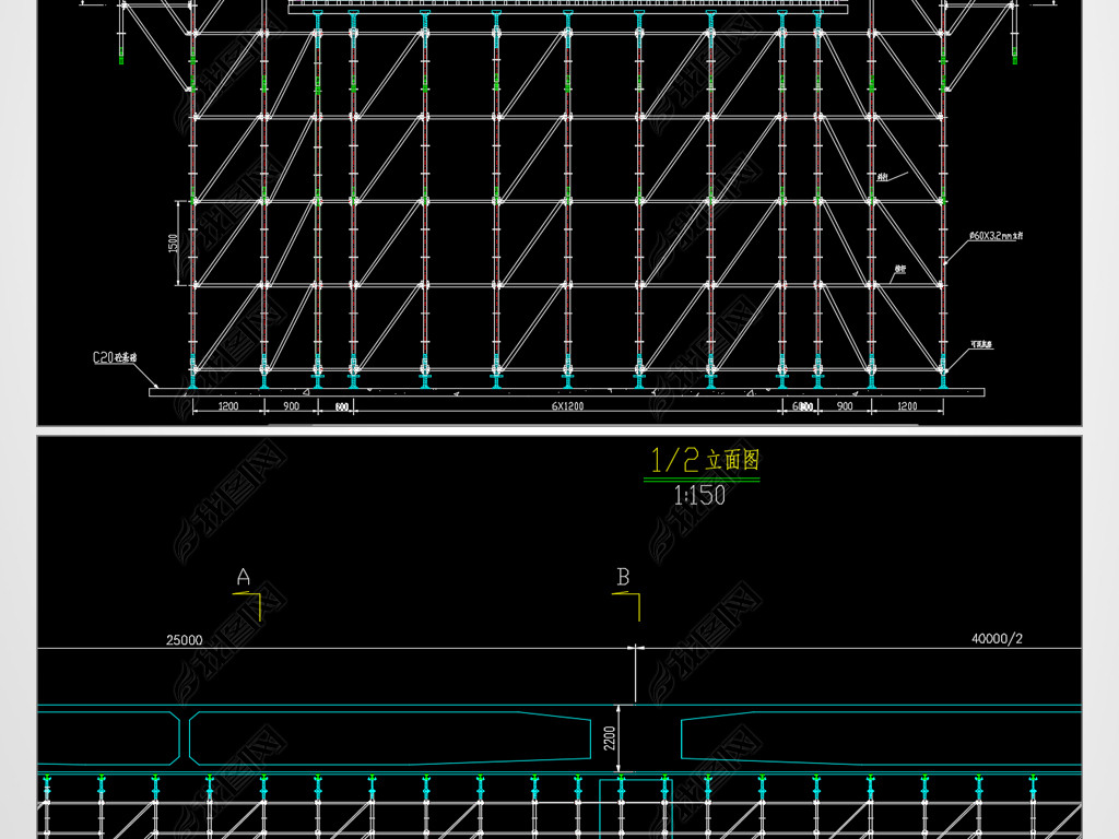 桥梁工程现浇箱梁施工盘扣式满堂支架CAD
