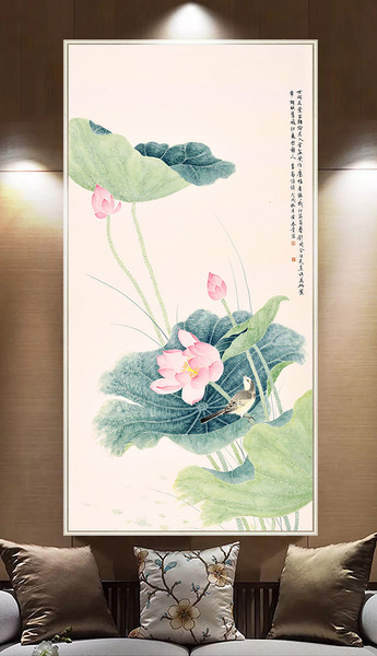 新中式现代简约古典水墨荷花玄关背景墙装饰画