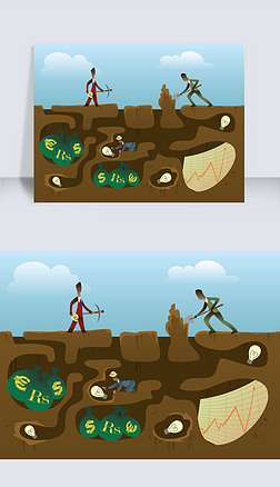 挖掘地下宝藏的人创意插画