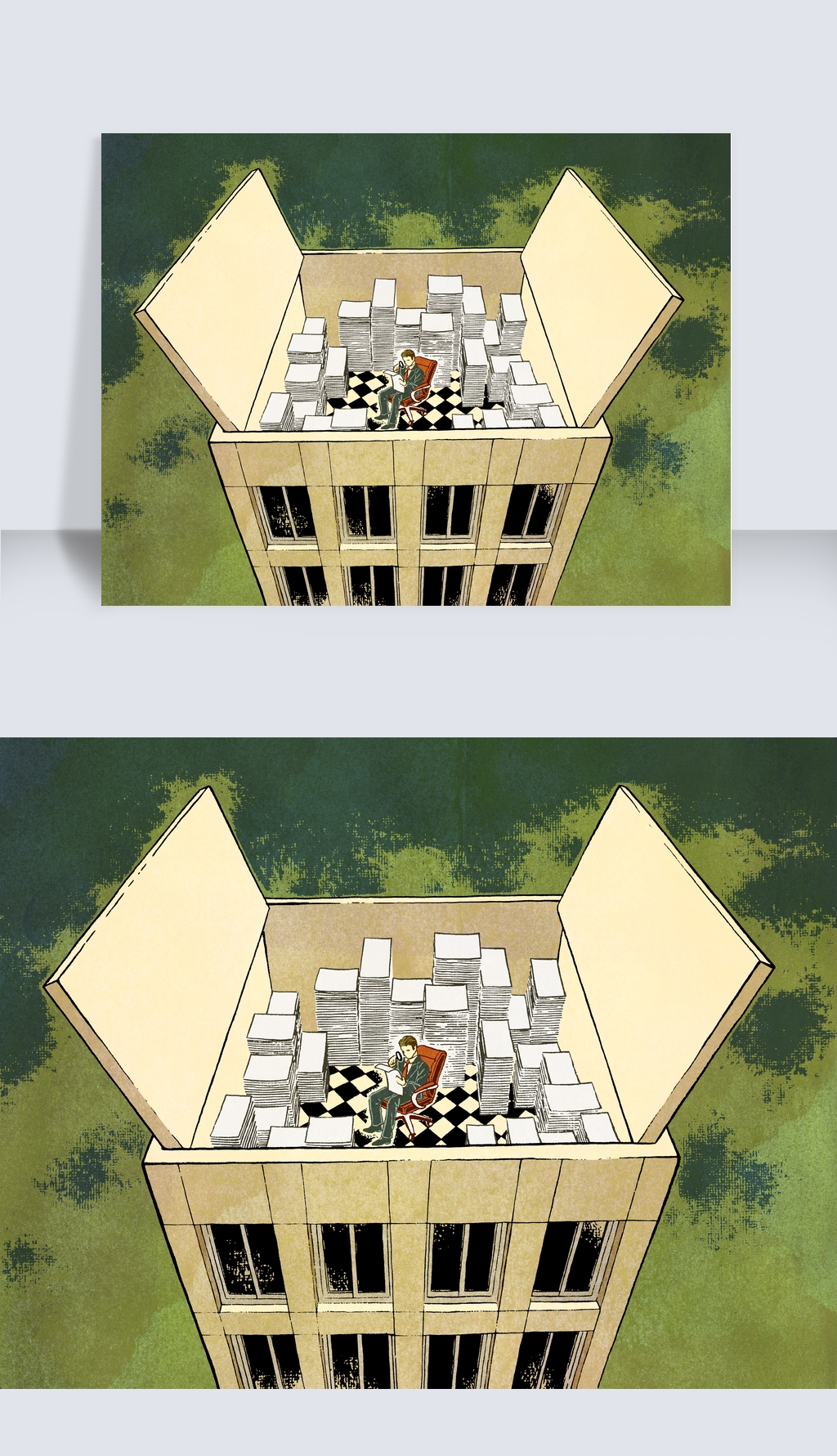 原创人物楼层盒子内涵插画