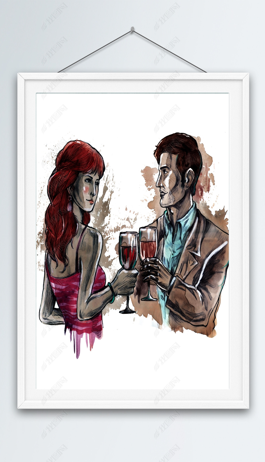 原创碰杯的男女创意插画