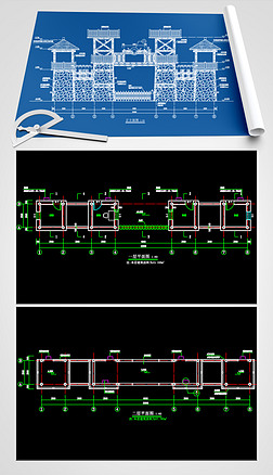 景区门楼建筑结构cad施工图纸
