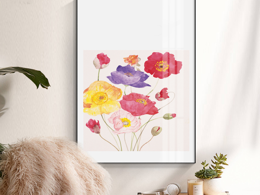 ins北欧简约手绘多彩花卉马卡龙油画新中式装饰画无框画