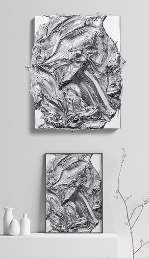 银色立体油画笔触抽象画客厅卧室书房装饰画