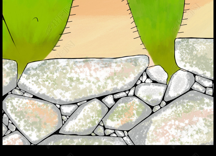 彩色手绘水彩简约仙人掌石头装饰画