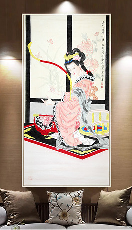 唯美复古大气中国风神女飞天插画花纹图案-新中式仿古飞天壁画花纹