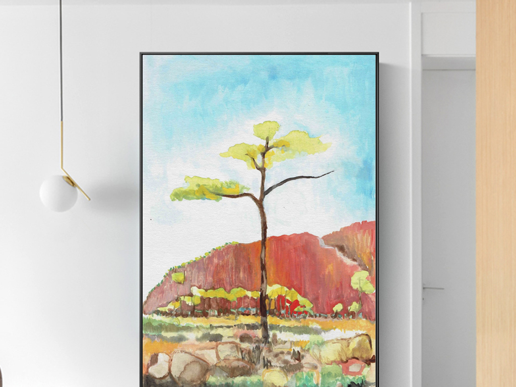 北欧现代简约手绘山峰树木山水风景装饰画