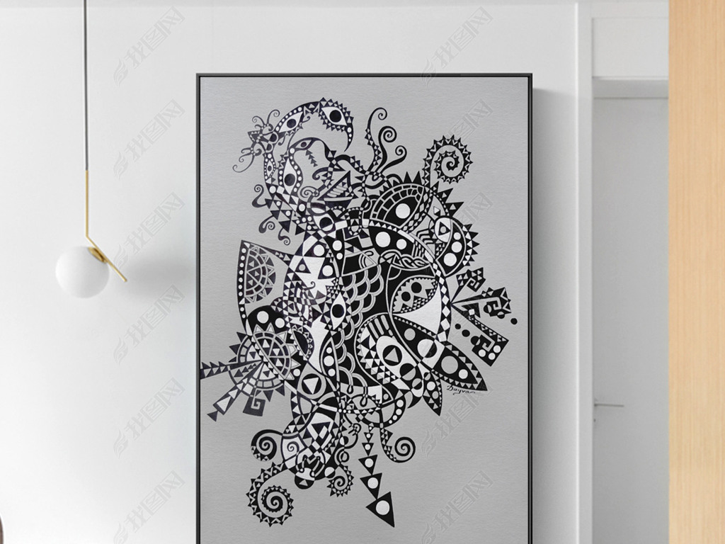 北欧简约手绘黑白抽象图案现代艺术装饰画无框画