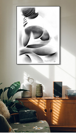 黑白人物色块抽象装饰画