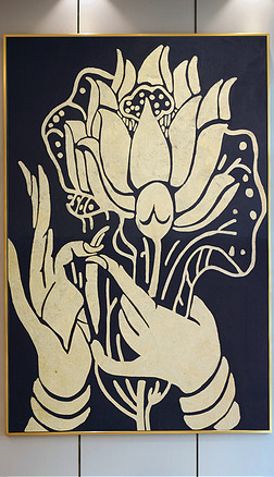 新中式金莲佛手油画艺术玄关