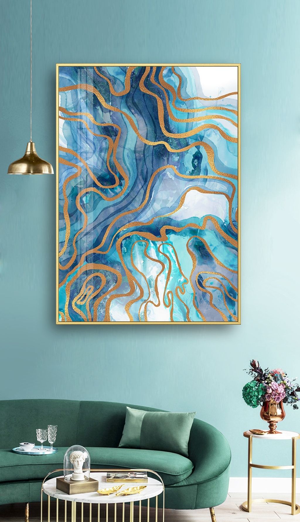 现代轻奢玄关装饰画抽象竖版入户墙金色墙画