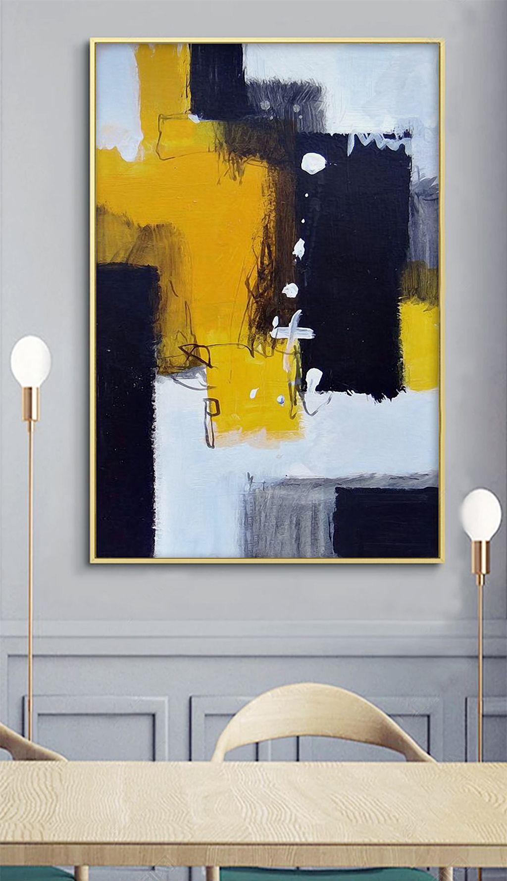 原创现代简约新中式抽象色块手绘油画装饰画