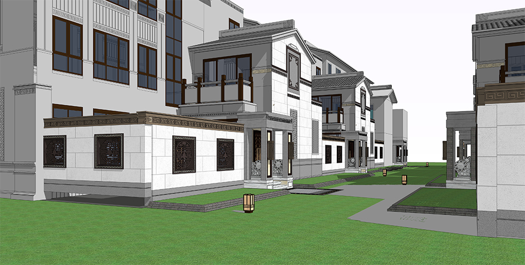 新中式别墅住宅区建筑规划设计su模型