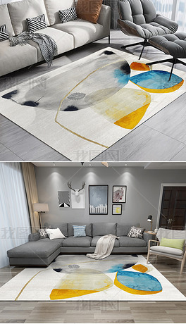 现代时尚彩色抽象水墨几何地毯地垫图案设计