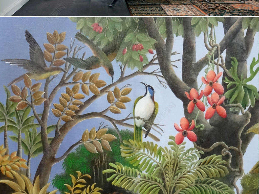 现代简约手绘热带雨林中世纪芭蕉树电视背景墙壁画