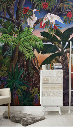 现代简约手绘热带雨林中世纪芭蕉树电视背景墙壁画