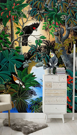 现代简约手绘热带雨林中世纪芭蕉树电视背景墙壁画