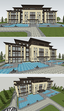 现代别墅建筑新亚洲风格会所建筑sketchup模型
