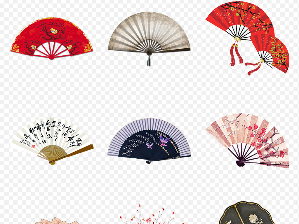卡通手绘中国风古典古风扇子海报素材背景图片