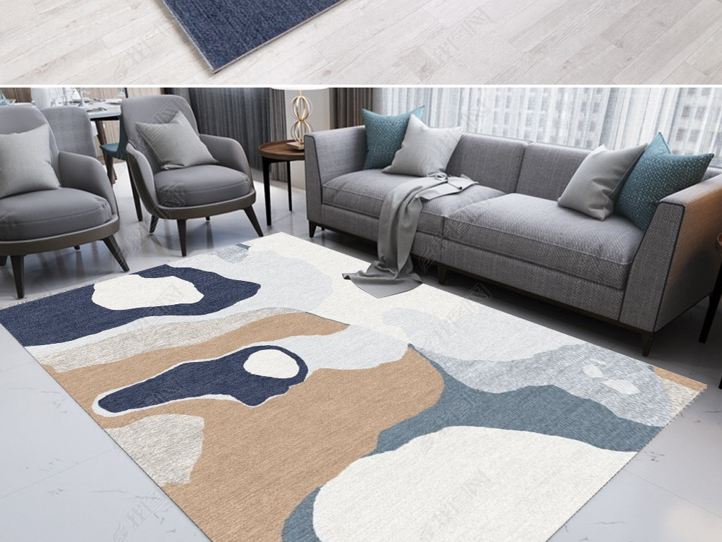 原创现代简约复古抽象几何图形ins风卧室客厅地毯版权可商用