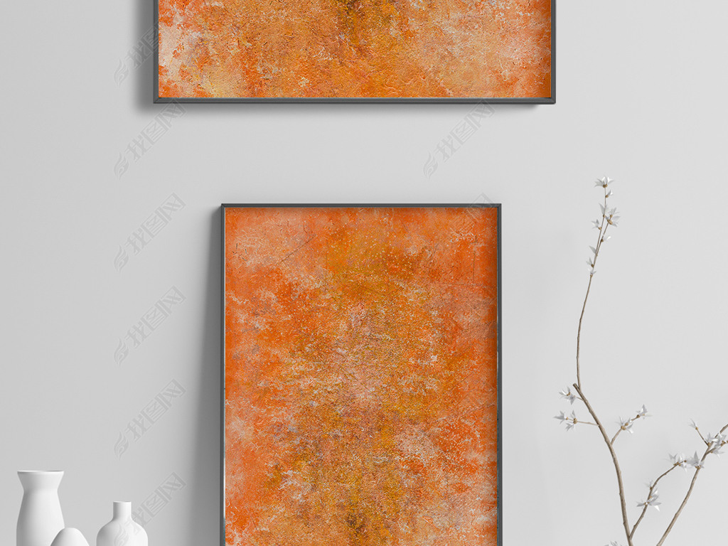 橙色斑驳肌理抽象油画客厅卧室书房装饰画