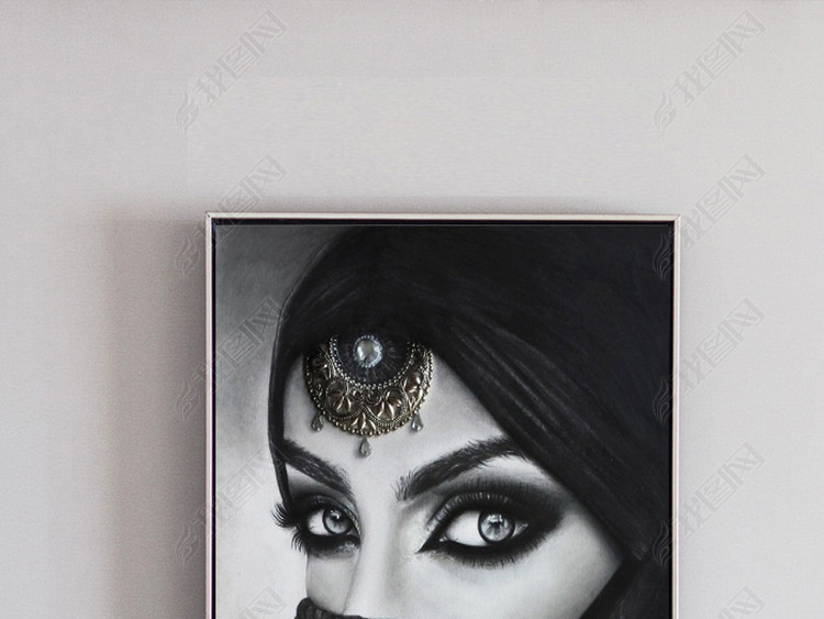 印度黑色纱巾蒙面美女玄关背景墙装饰画