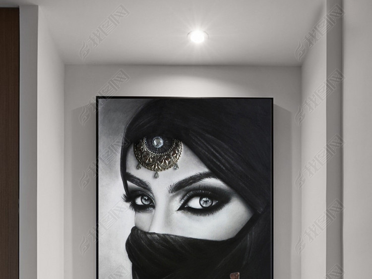 印度黑色纱巾蒙面美女玄关背景墙装饰画