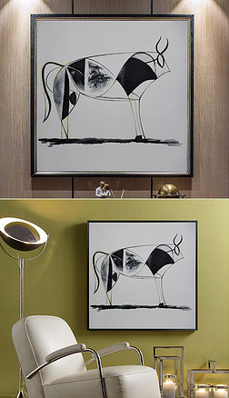 纯手绘抽象牛艺术装饰油画