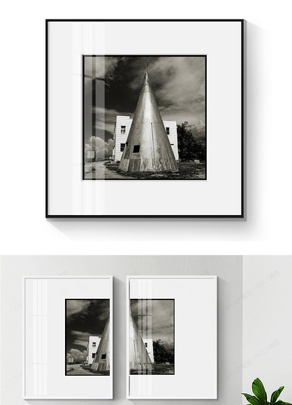 北欧简约抽象房屋建筑黑白风景装饰画无框画