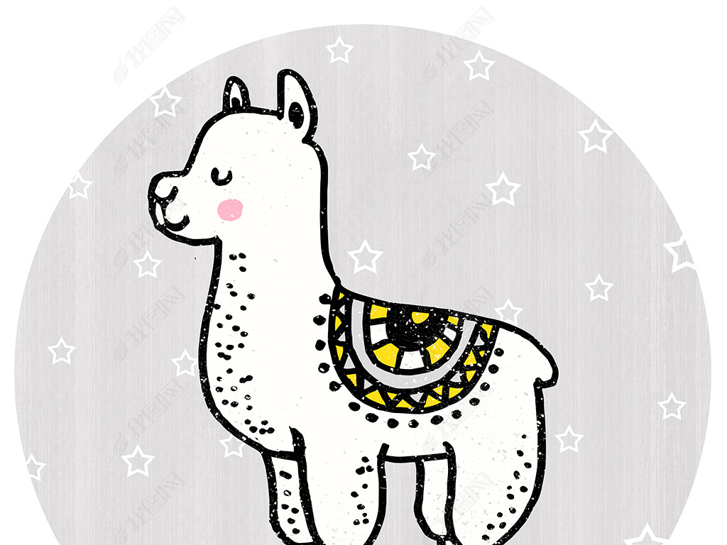 北欧简约小清新几何羊驼英文儿童圆形地毯