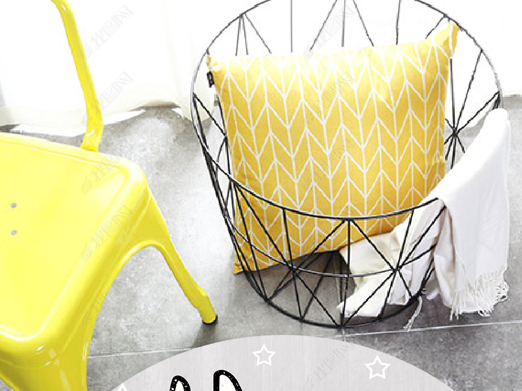 北欧简约小清新几何羊驼英文儿童圆形地毯