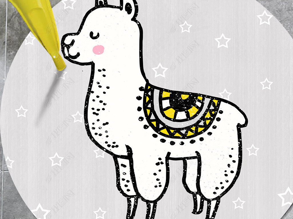 北欧简约小清新几何羊驼英文儿童圆形地毯