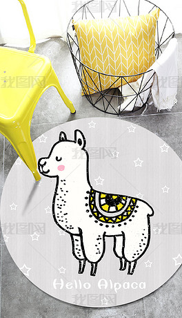 北欧简约小清新几何羊驼英文儿童圆形地毯