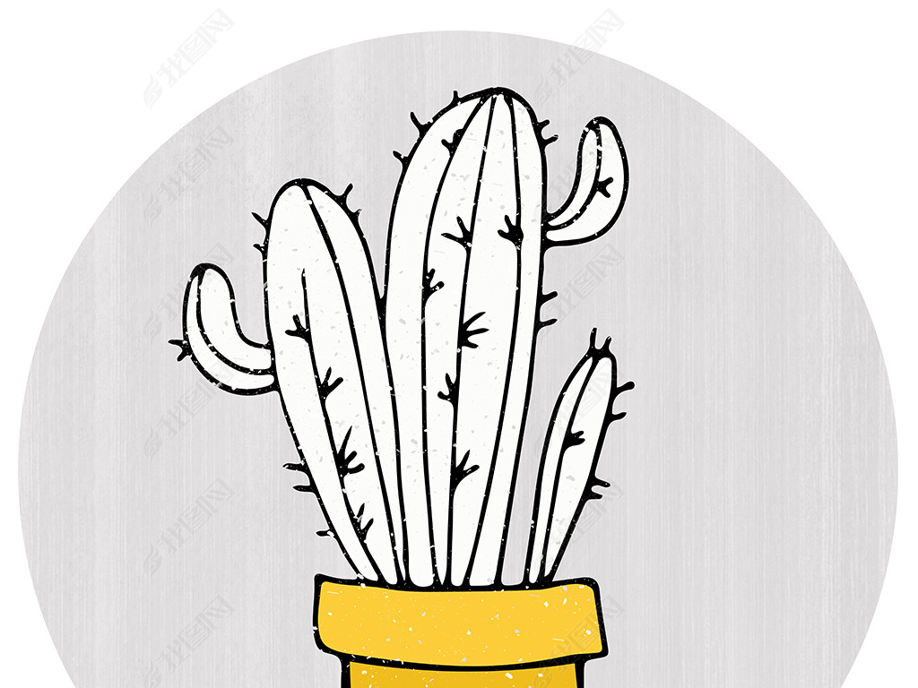 北欧简约小清新几何仙人掌英文灰色圆形地毯