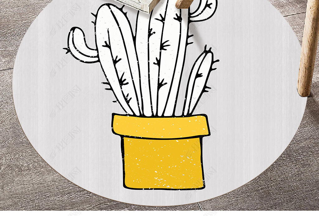 北欧简约小清新几何仙人掌英文灰色圆形地毯