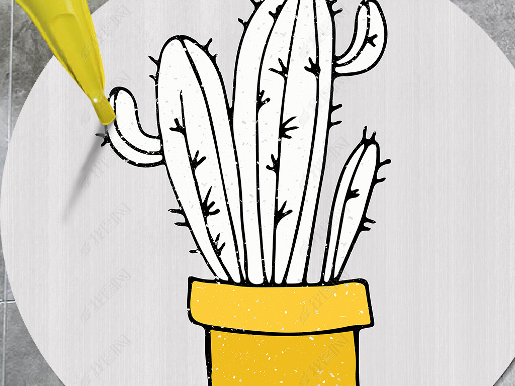 北欧简约小清新几何仙人掌英文灰色圆形地毯