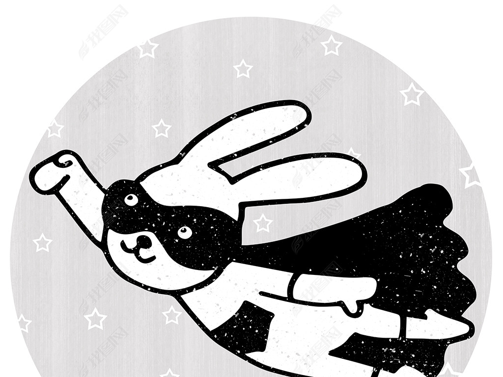 北欧简约小清新几何超人兔英文灰色圆形地毯