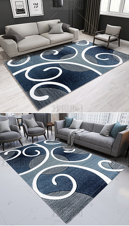 现代简约复古抽象几何图形ins风卧室客厅地毯