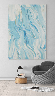 蓝色简约油画笔触抽象装饰画