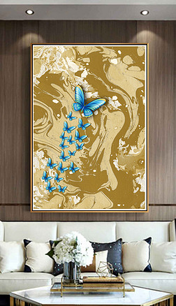 创意新中式金色水墨风格艺术蝴蝶鎏金装饰画