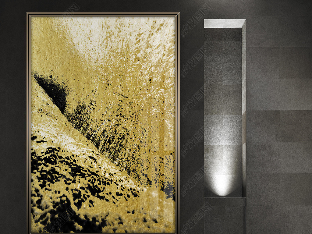 北欧抽象鎏金现代金箔肌理喷溅装饰画