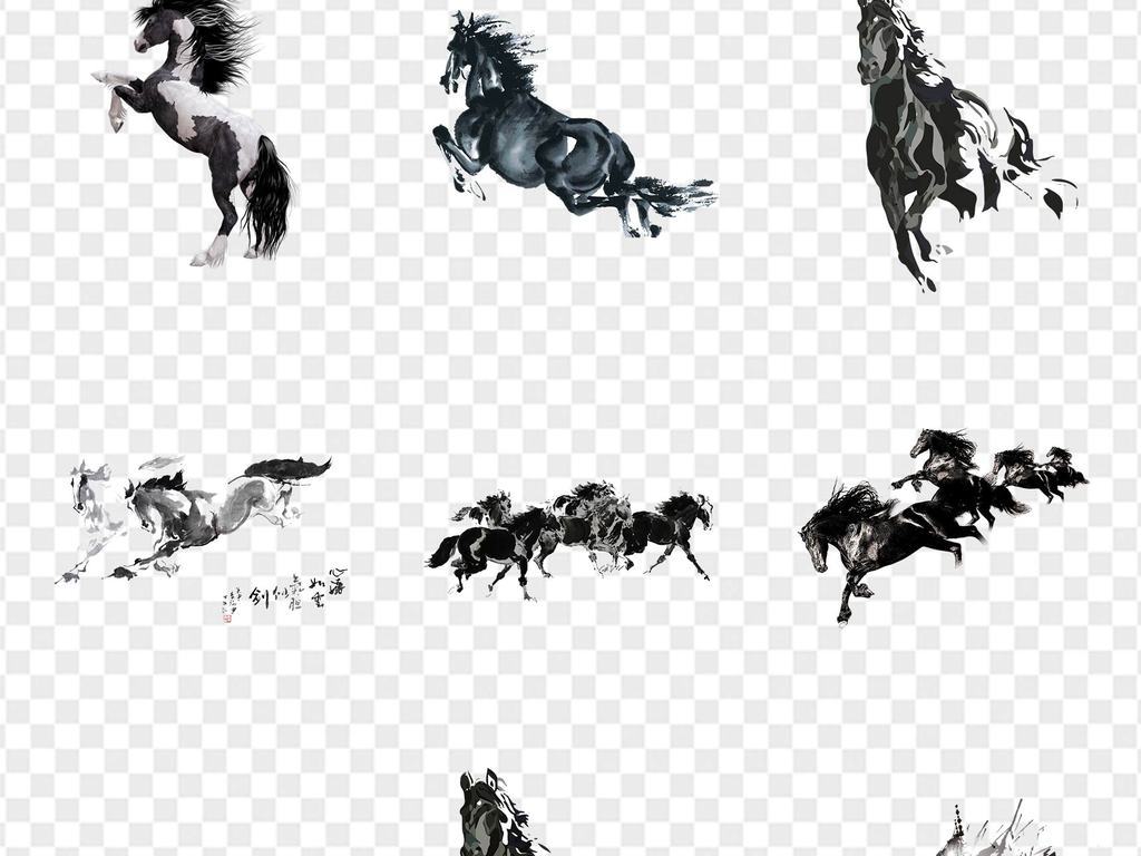 简洁中国风水墨骏马奔腾动物国画马展板PPT海