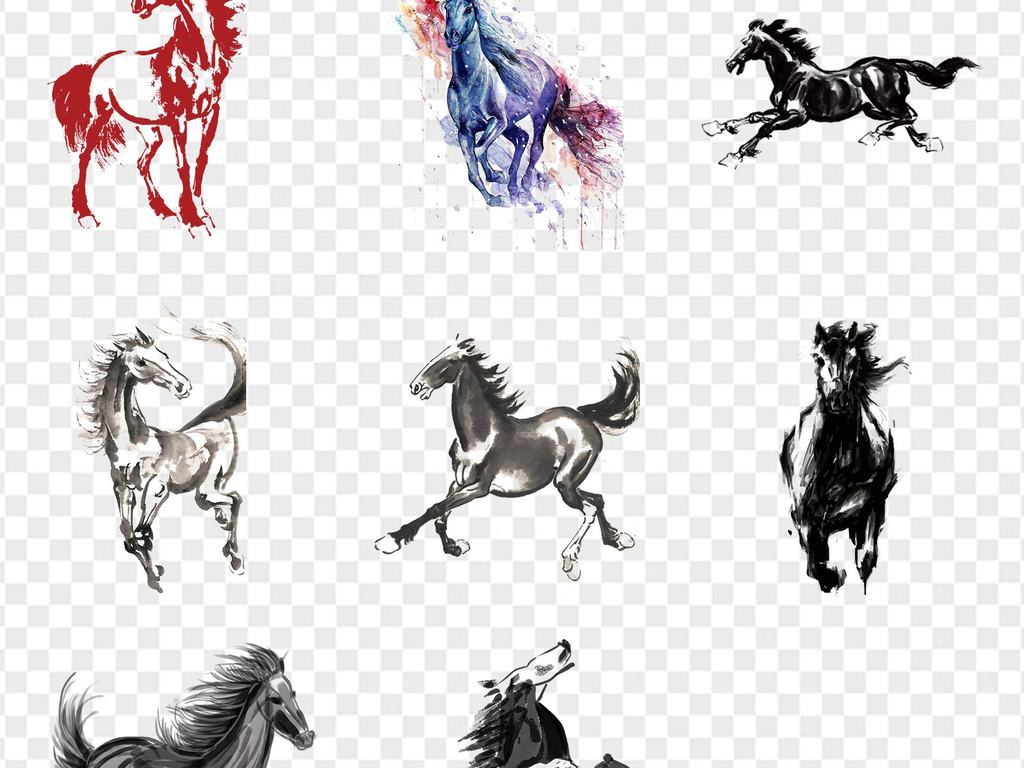 简洁中国风水墨骏马奔腾动物国画马展板PPT海