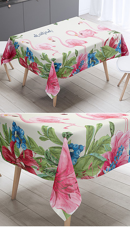 ins花卉叶子火烈鸟水彩桌布台布茶几布