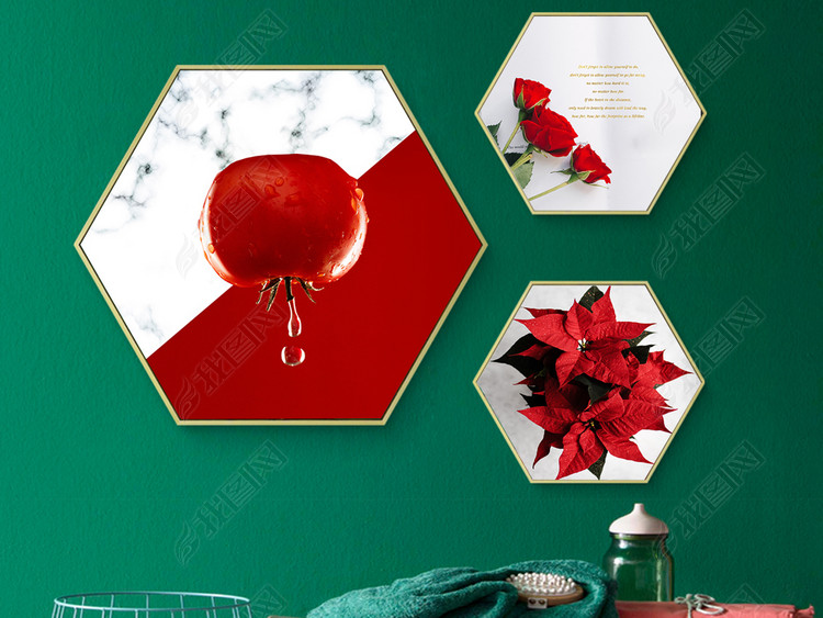 北欧ins现代简约美容院装饰画养生会所红色花