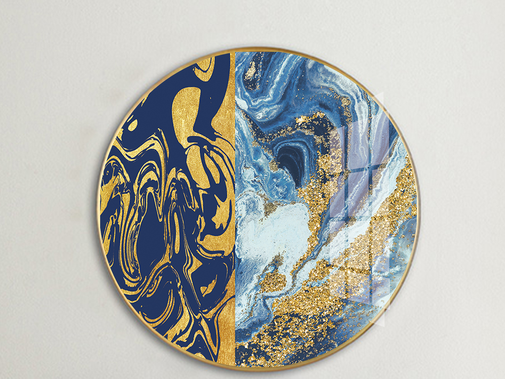 现代简约新中式蓝色抽象水墨北欧风客厅装饰画