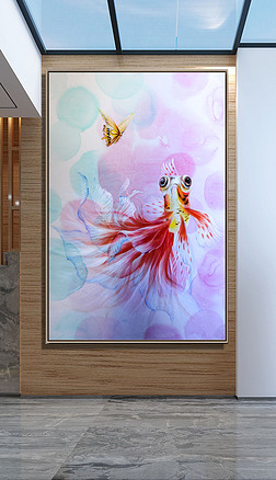 水墨金鱼年年有余油画玄关装饰画