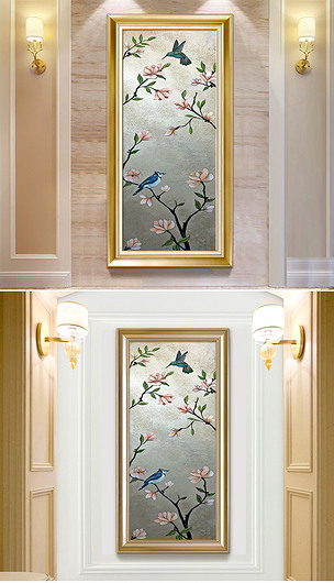 北欧无框画美式客厅装饰画简约油画花鸟挂画